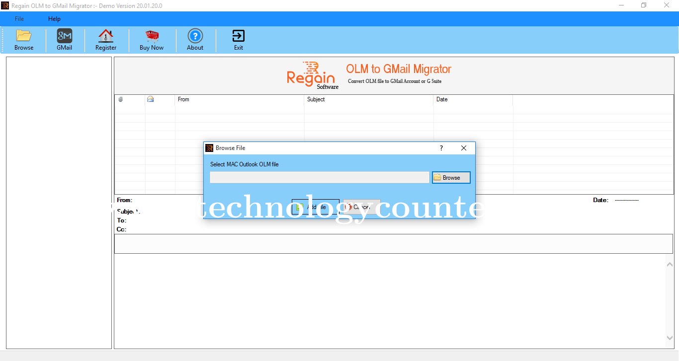 Regain OLM to Gmail Migrator Screenshots